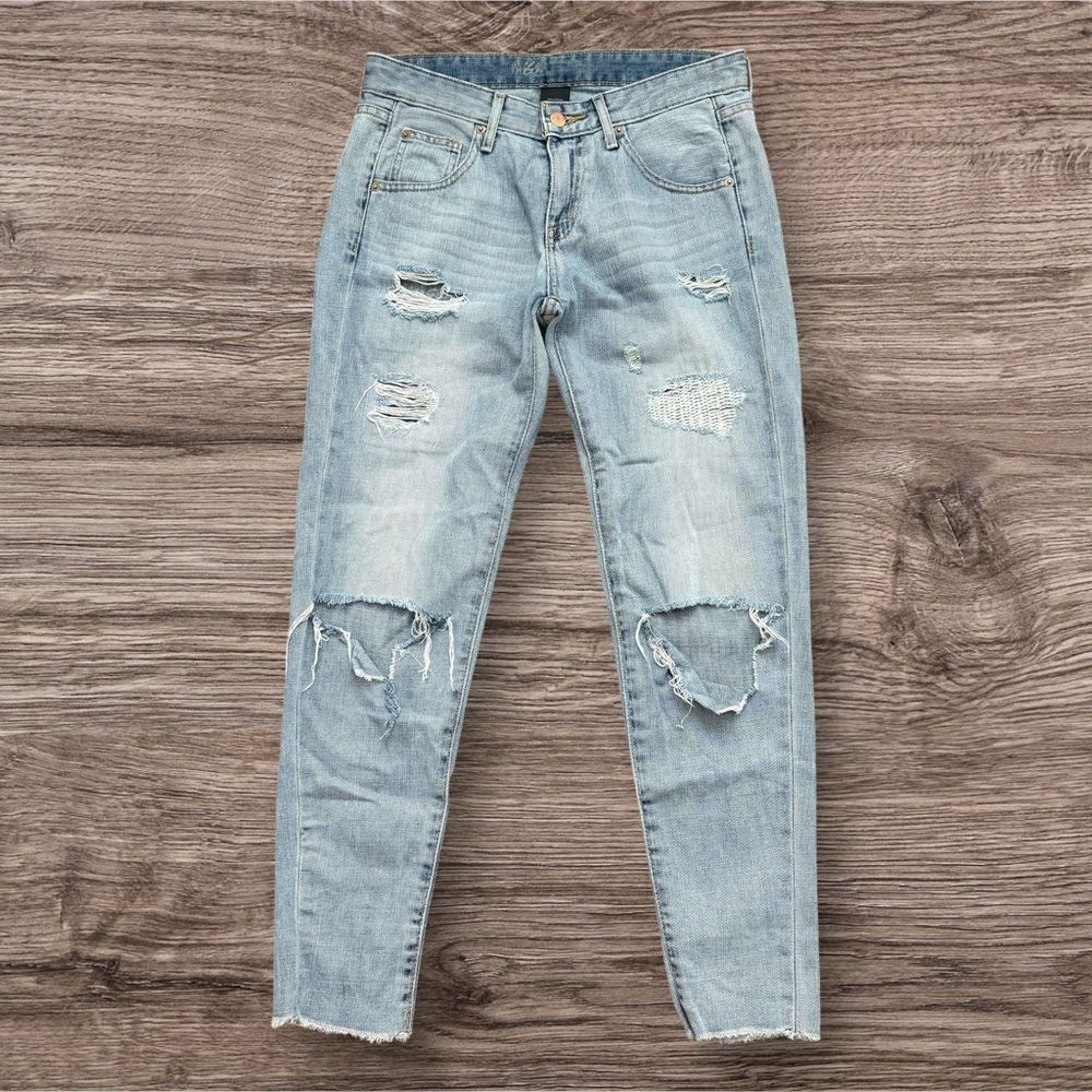 Mossimo Supply Co. Boyfriend Cropped Distressed Light Blue Jeans